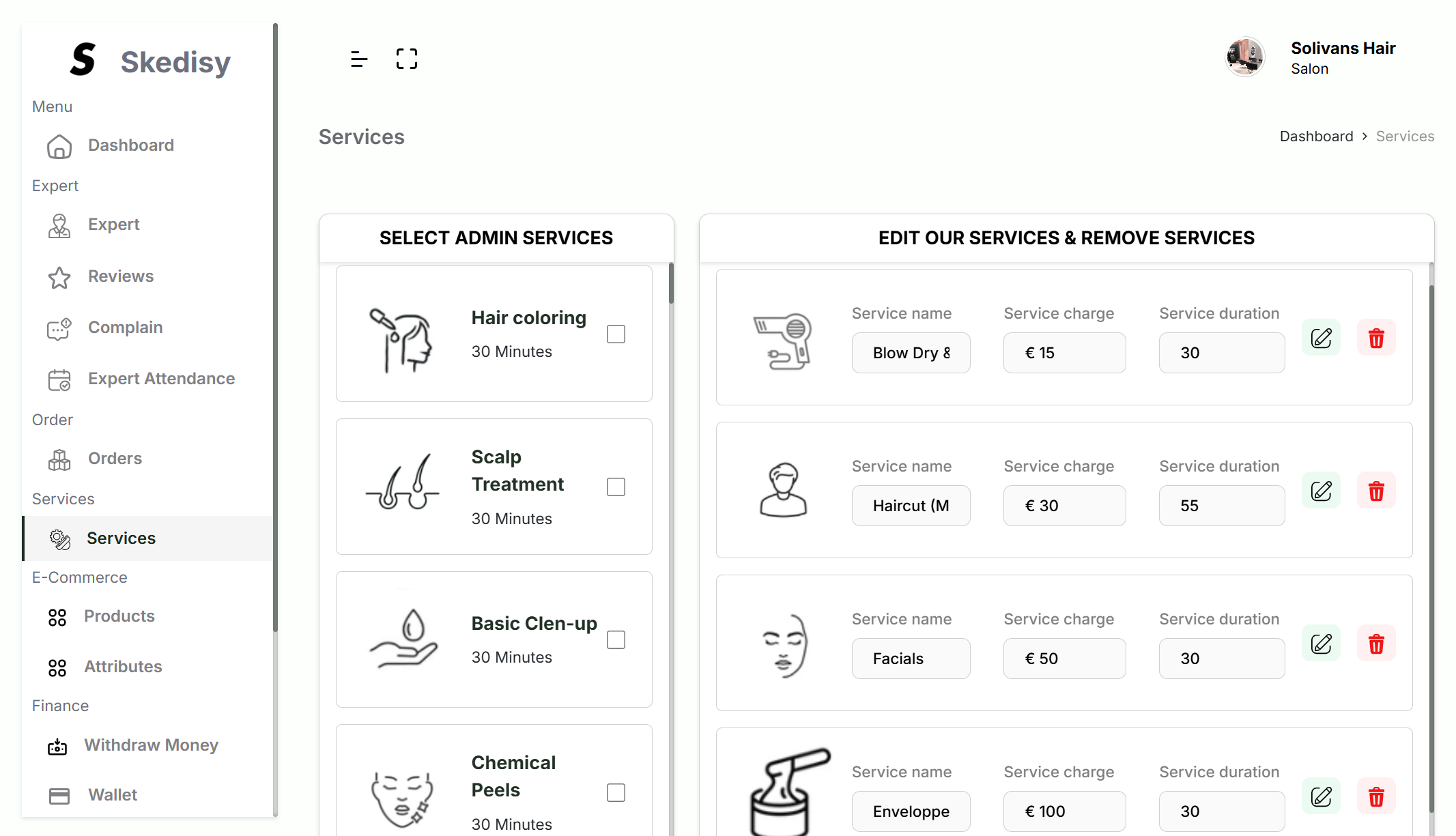 Skedisy Salon Owner Portal Services