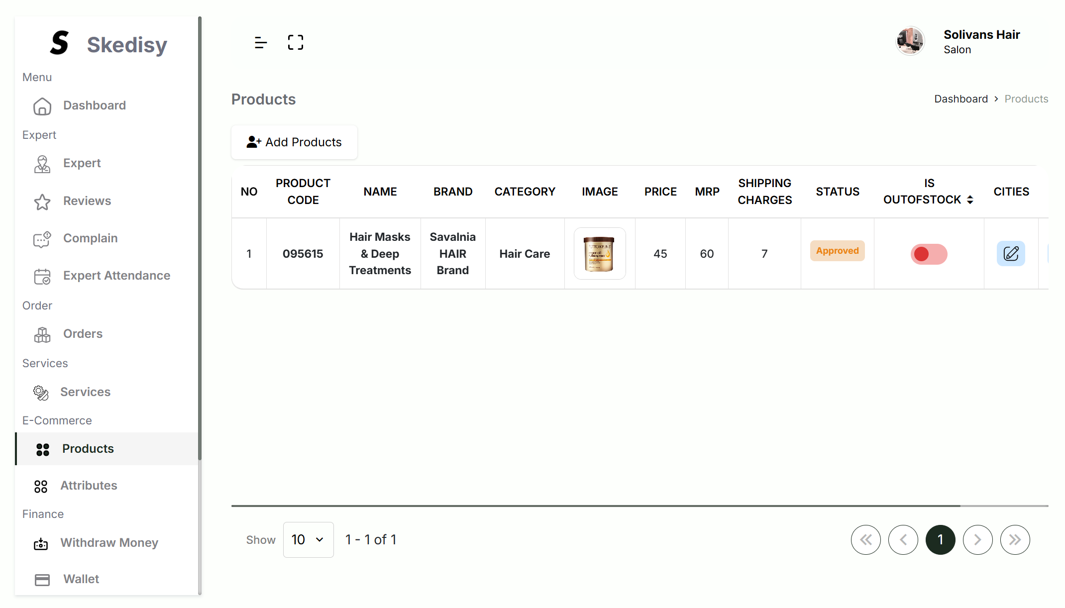 Skedisy Salon Owner Portal Products